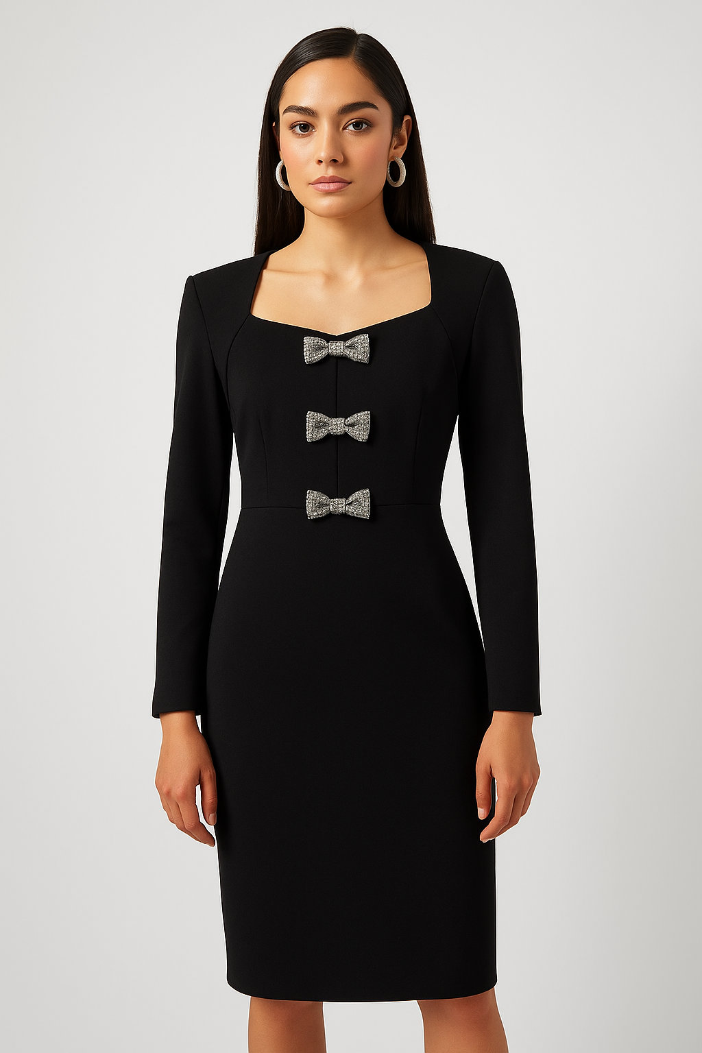 Joseph Ribkoff Sheath Dress With Rhinestone Bows Style 254053