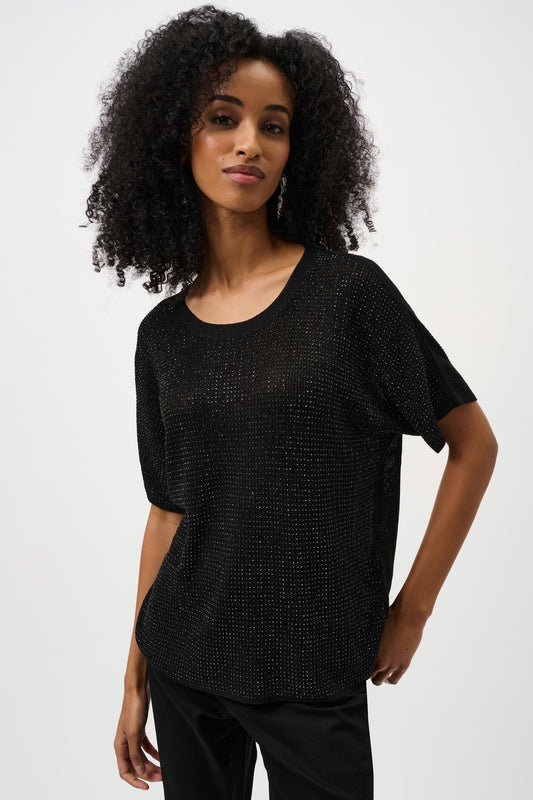 JOSEPH RIBKOFF 263900CO Metallic Knitted T-shirt with Rhinestones - Core Colours