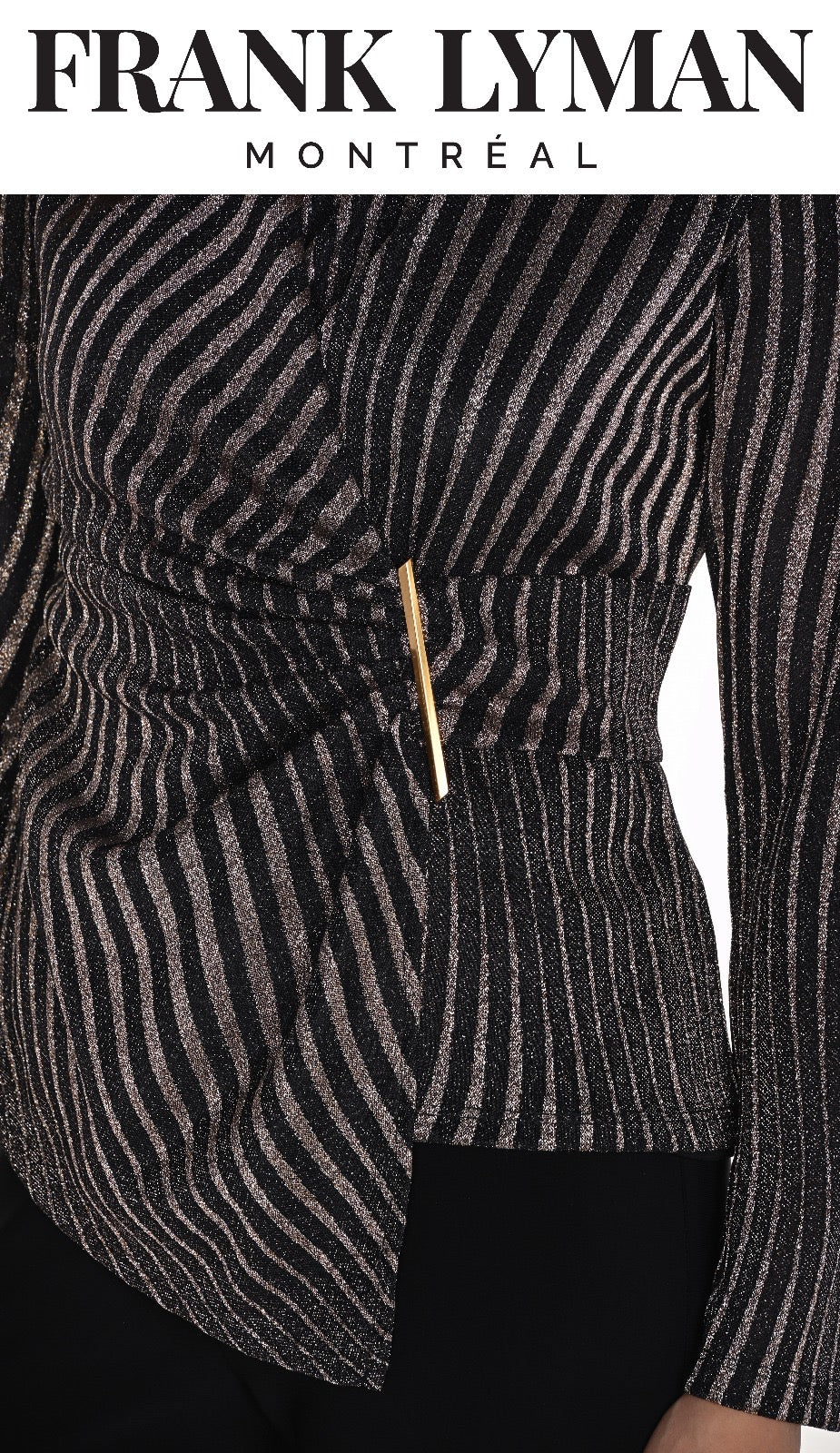 : Frank Lyman Black & Gold Metallic Wrap Top
