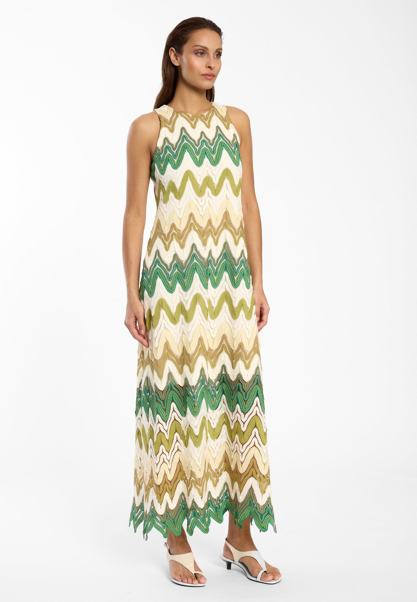 Ana Chevron Knit Maxi Dress – Cream, Green & Gold 41907