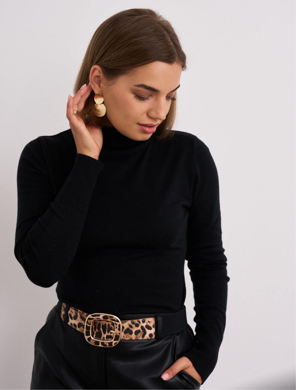 Leopard Print Statement Belt with Gold Buckle