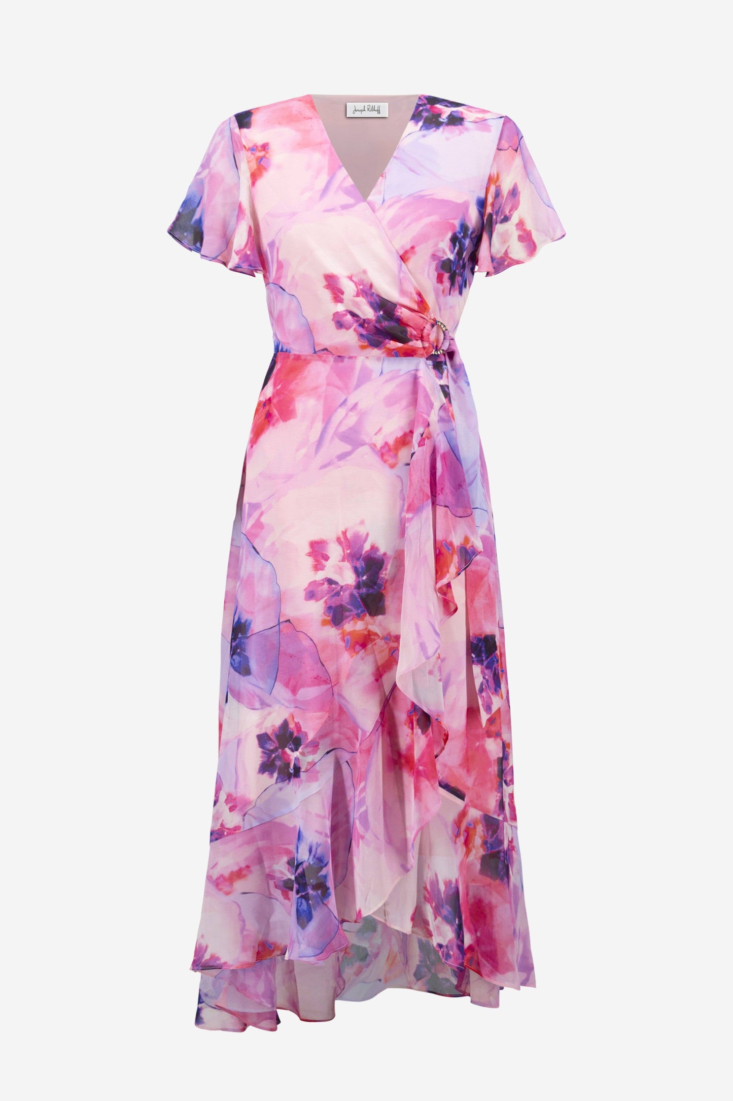 JOSEPH RIBKOFF Signature | Chiffon Print Wrap Dress With Ruffle Detail
261739