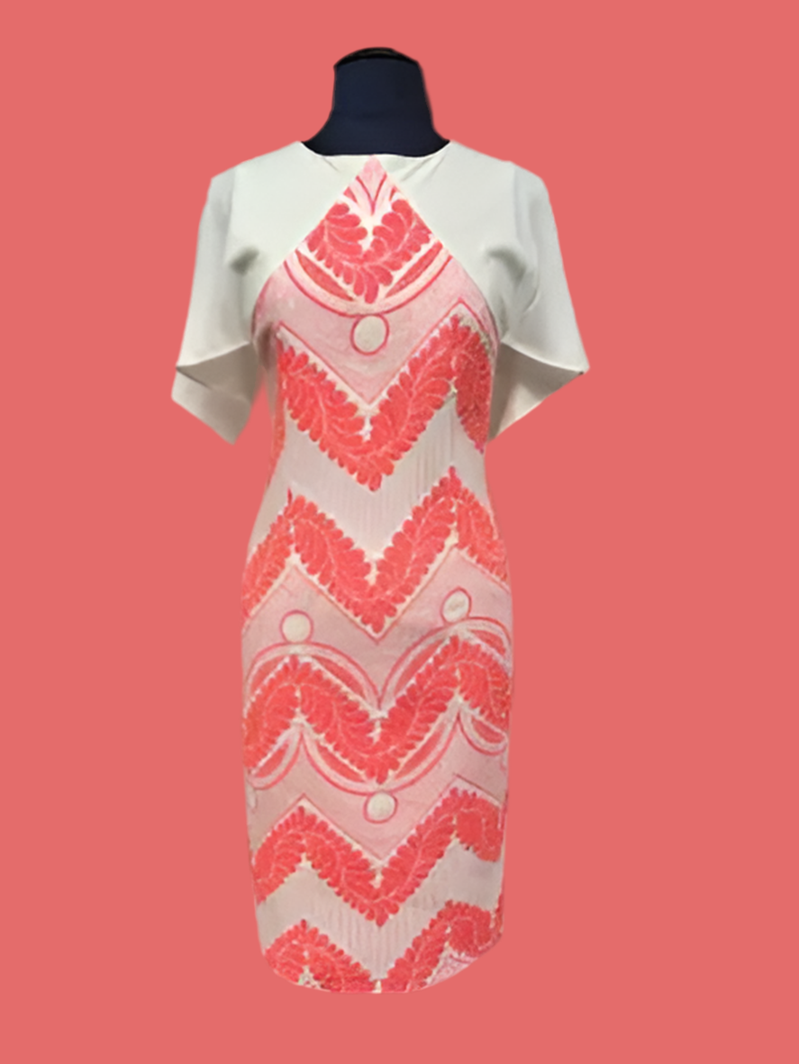 Ella boo fluorescent orange and ivory dress