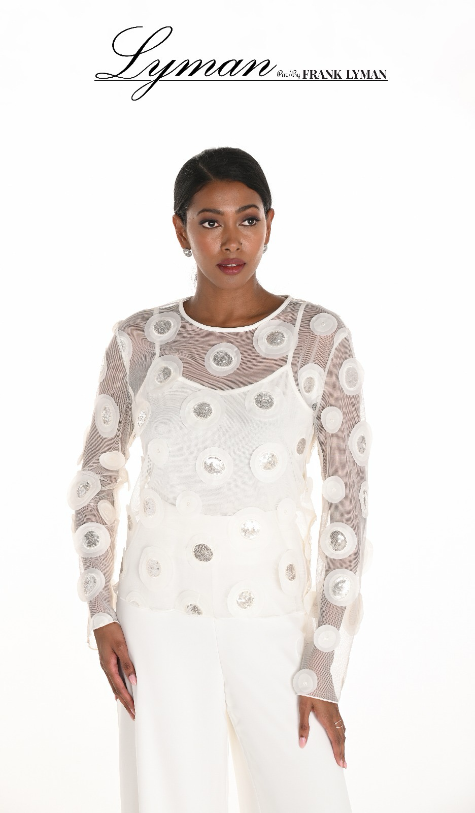 Frank Lyman Ivory Mesh Sequin Top with Camisole