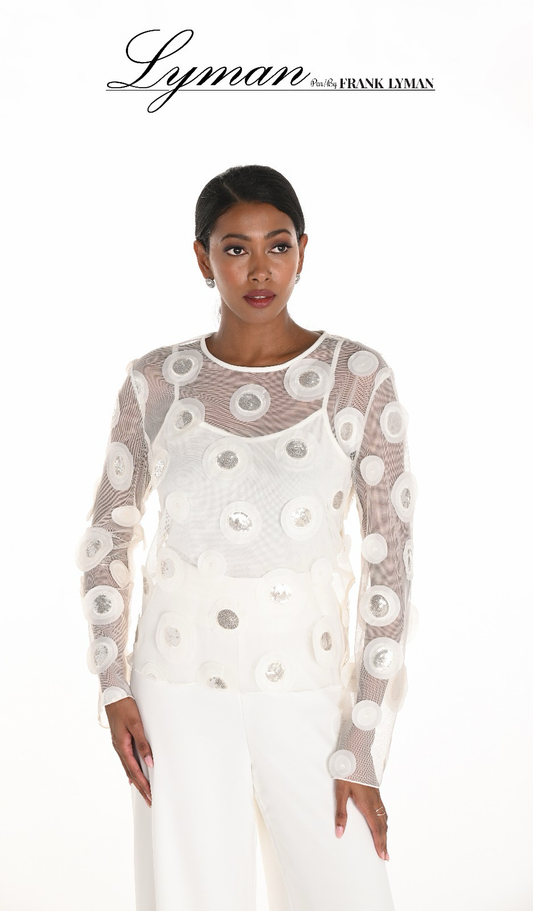 Frank Lyman Ivory Mesh Sequin Top with Camisole