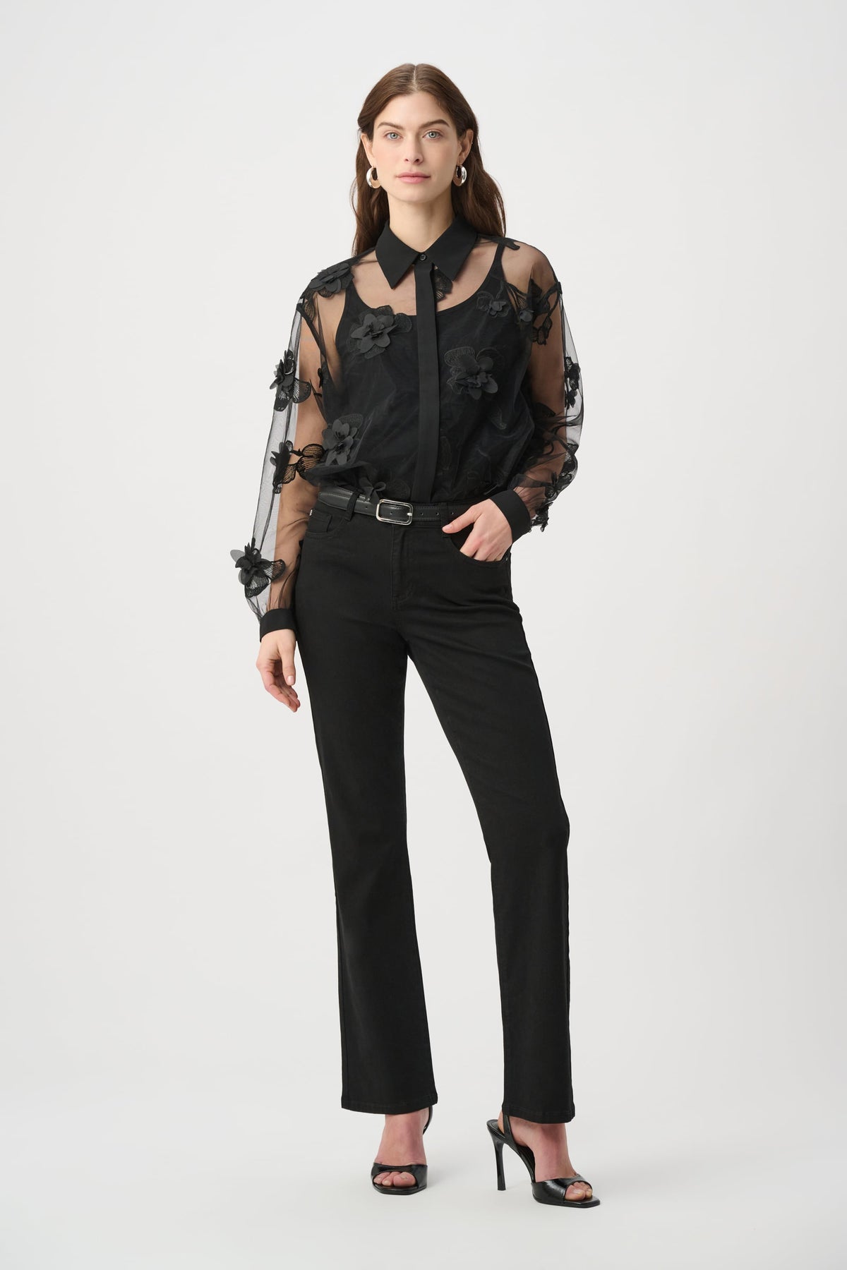 Sheer Textured Flower Appliqué Blouse
264945