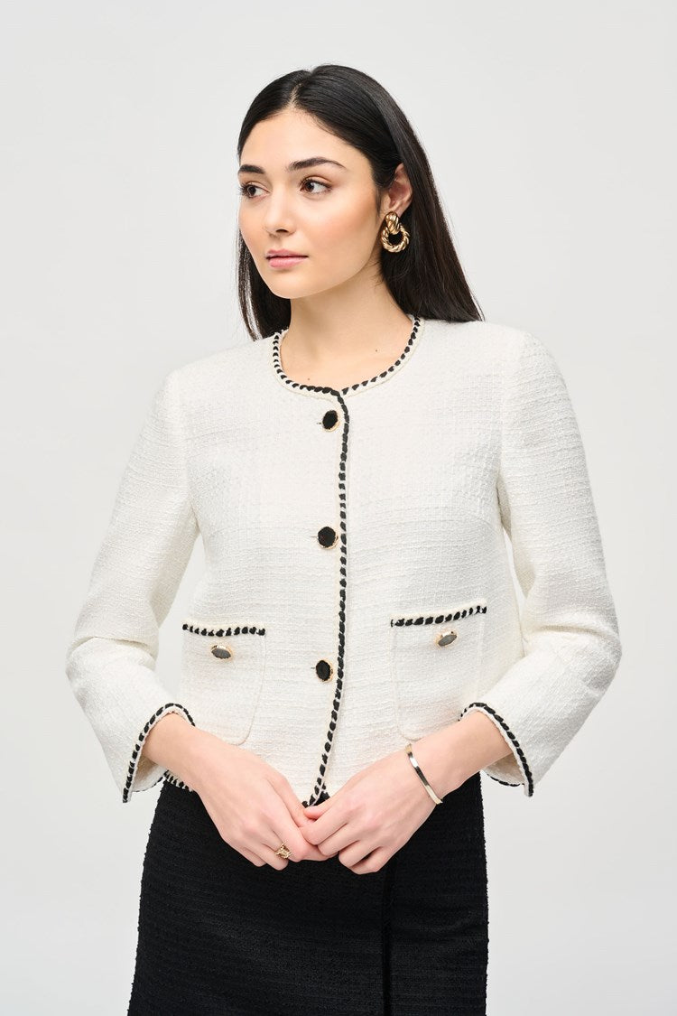 243911 boucle jacket with contrast trim