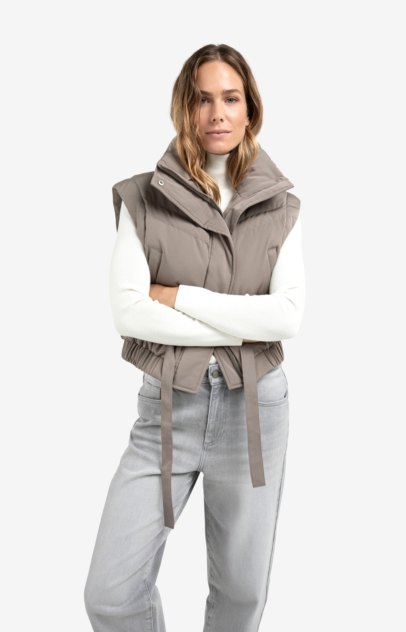 YAYA cropped nylon jacket with zip-off sleeves