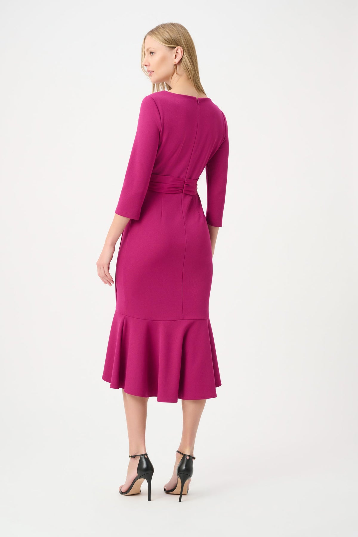 JOSEPH RIBKOFF Deep magenta trumpet  Dress with satin sash 264711