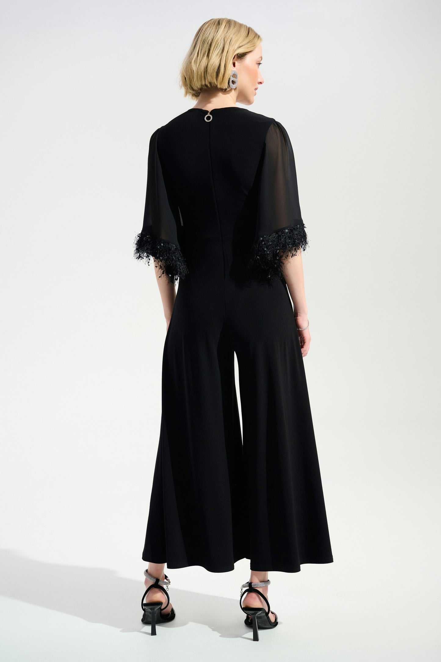 JOSEPH RIBKOFF 261761 Signature | Silky Knit Wide Leg Jumpsuit With Chiffon Sleeves