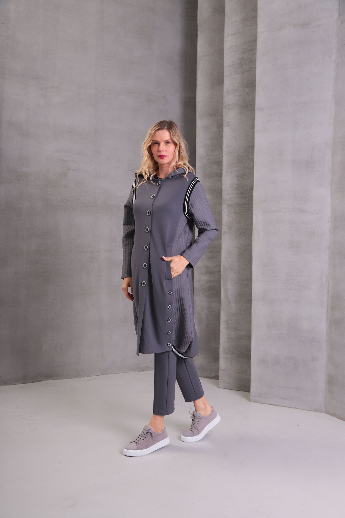 I.NCO grey maxi buttoned coat