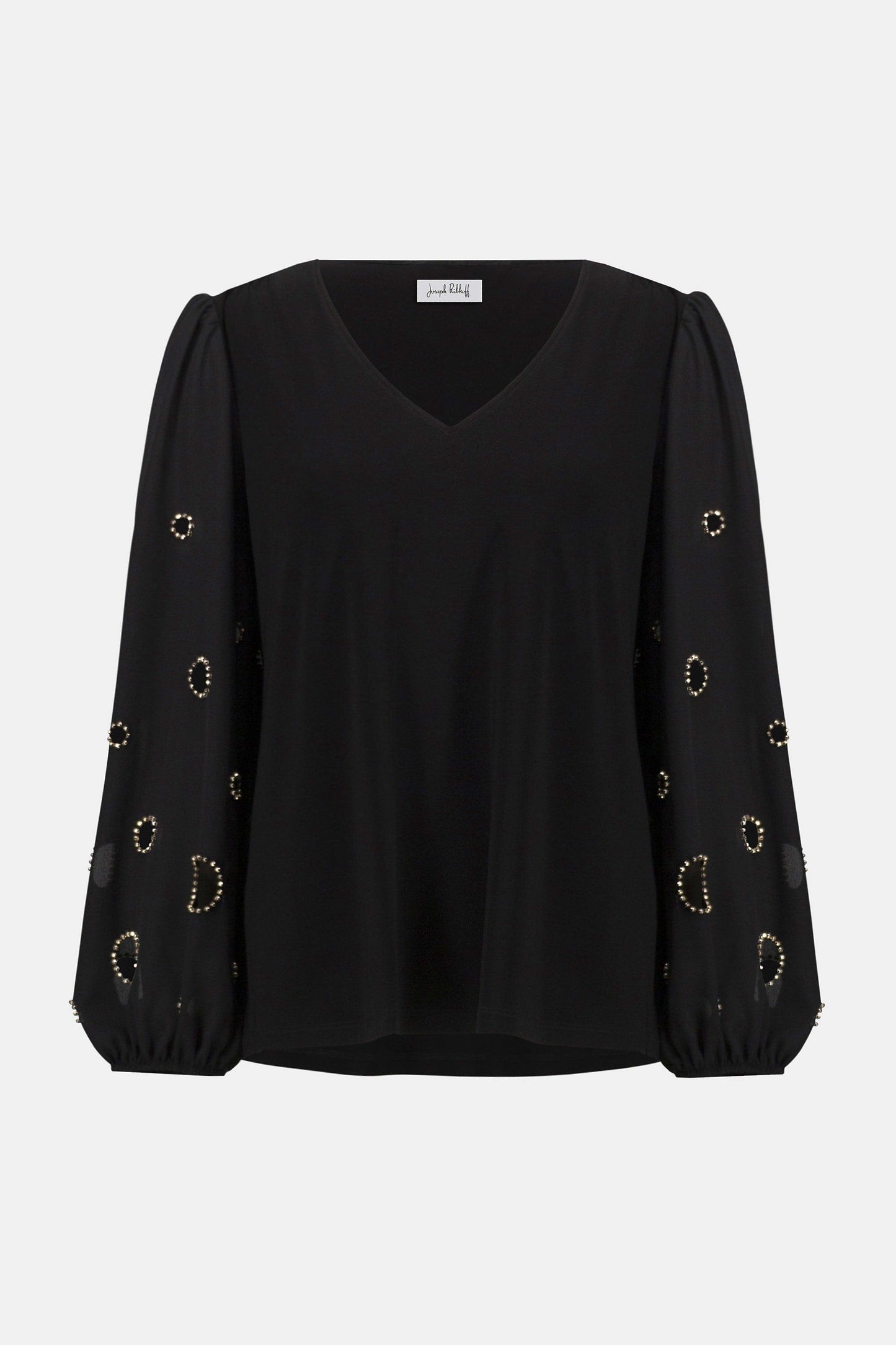 Silky Knit & Georgette Top With Sleeve Beading
253084