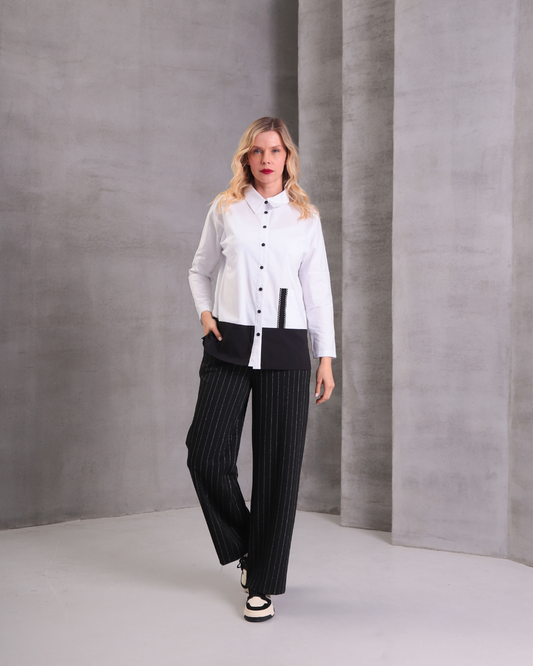 Inco White button-up shirt with contrast black hem