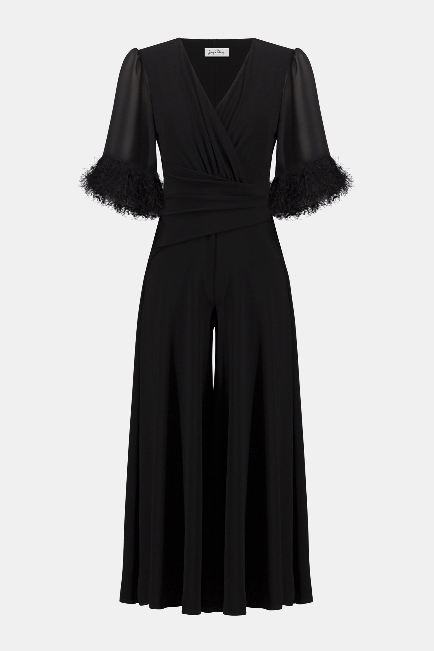JOSEPH RIBKOFF 261761 Signature | Silky Knit Wide Leg Jumpsuit With Chiffon Sleeves