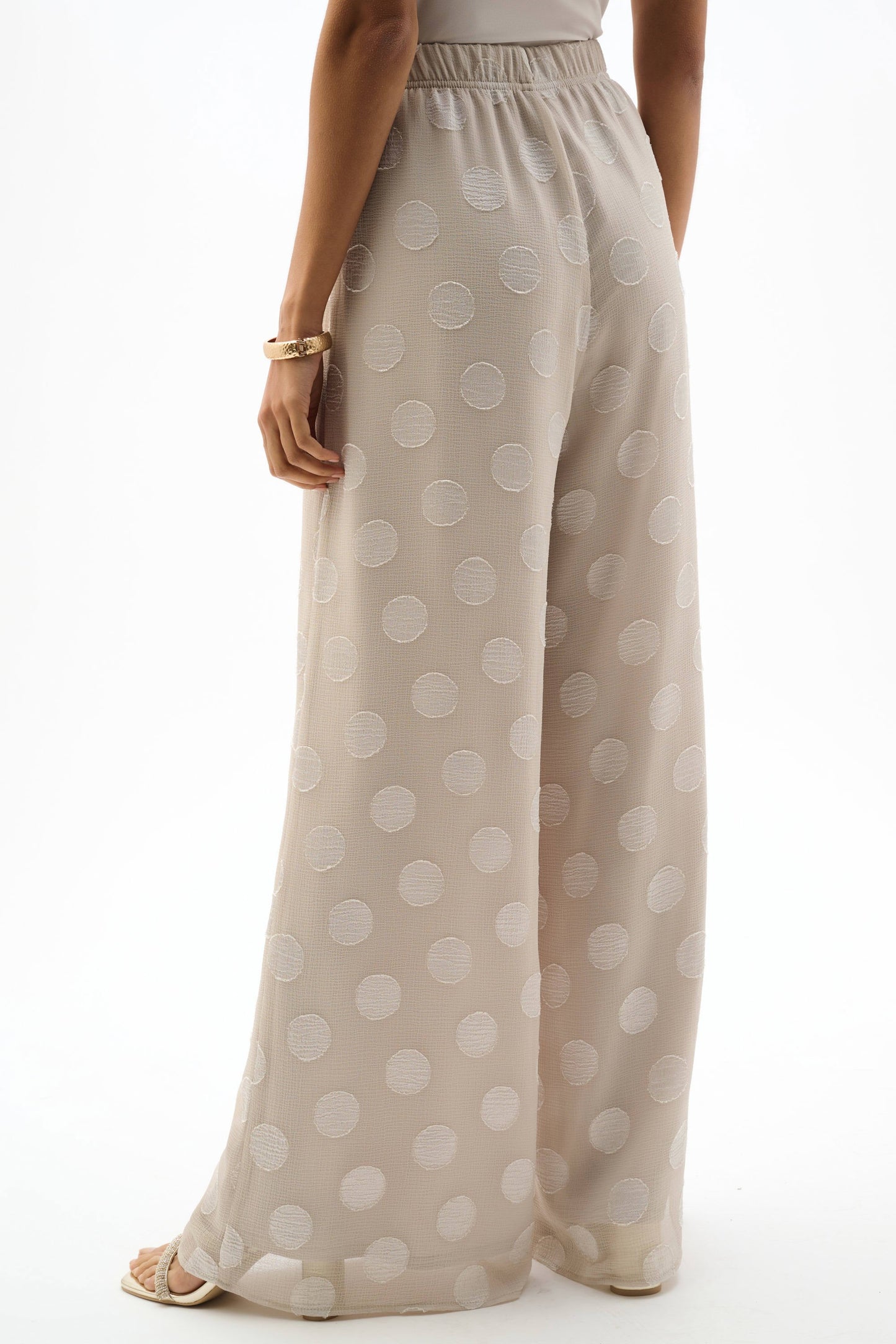 JOSEPH RIBKOFF 262259 Chiffon Jacquard Dot Print Wide Leg Pants