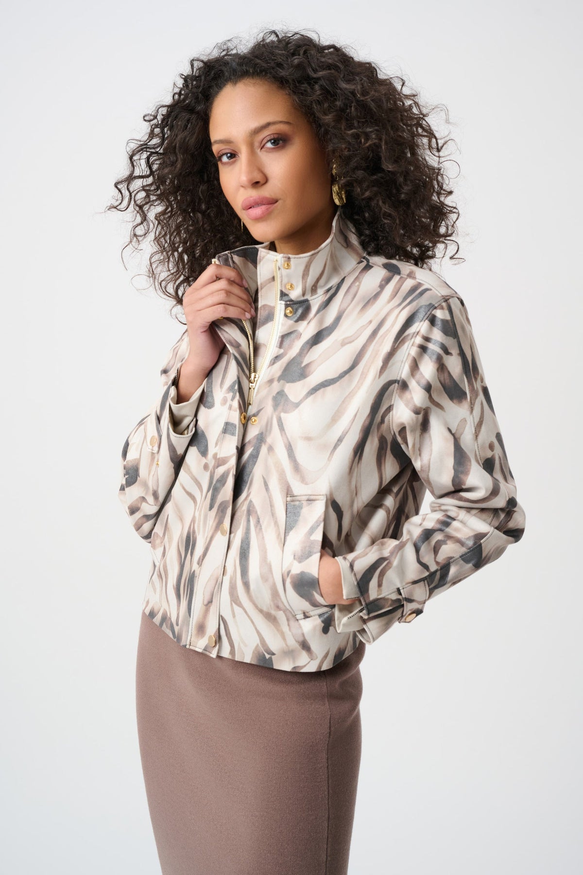 Foiled Faux Suede Animal Print Jacket