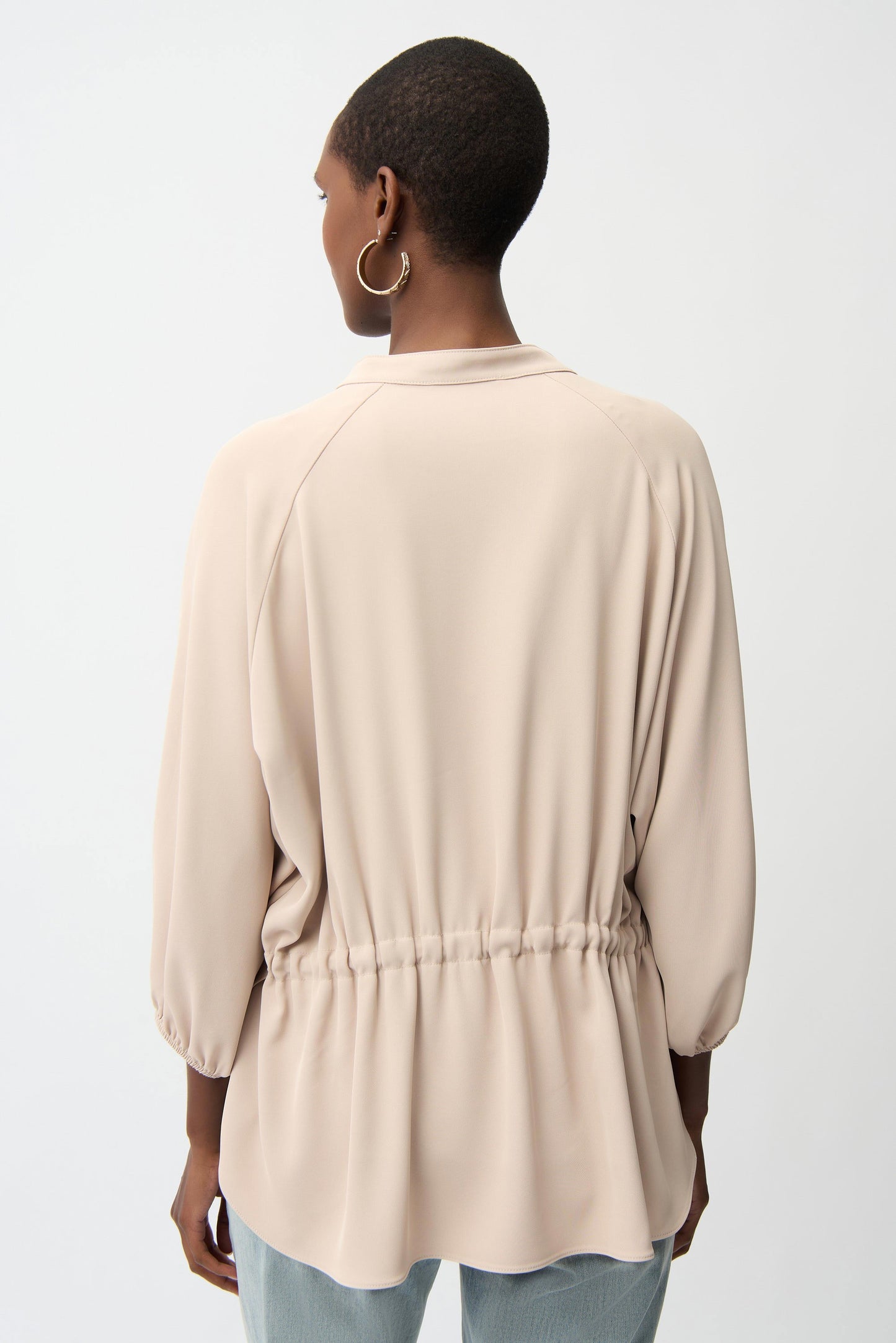 JOSEPH RIBKOFF 261076 Woven Twill Boxy Top With Mandarin Collar