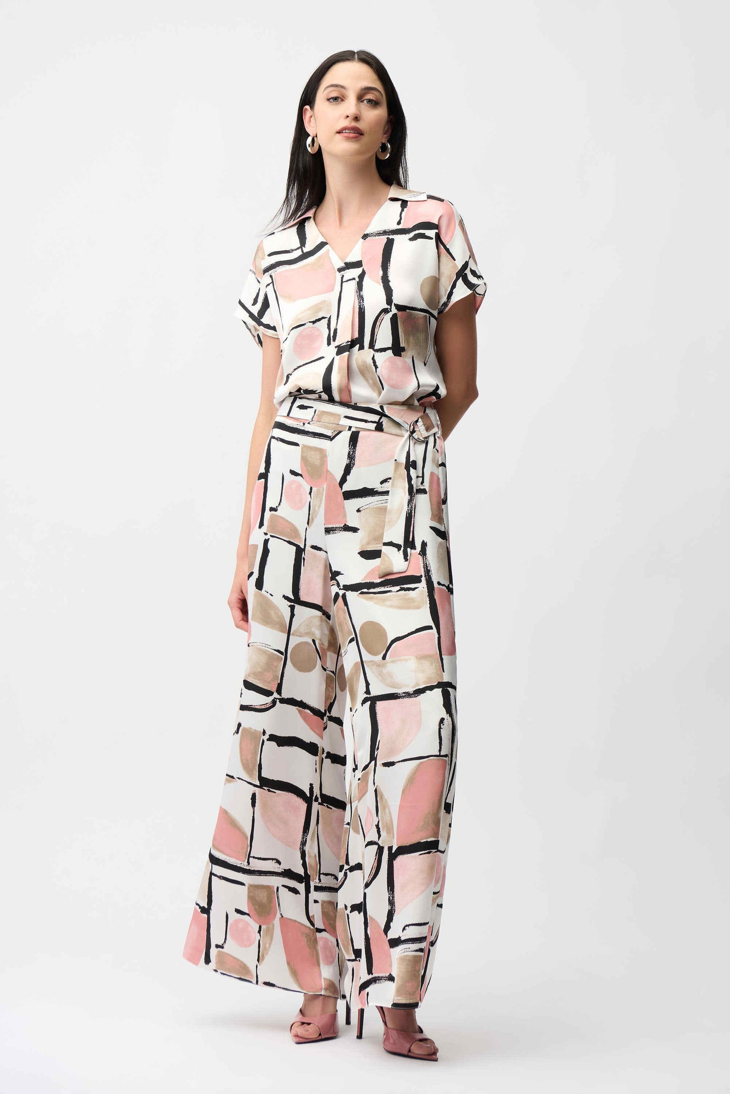 Recycled Satin Abstract Print Boxy Top With V-neckline
261308