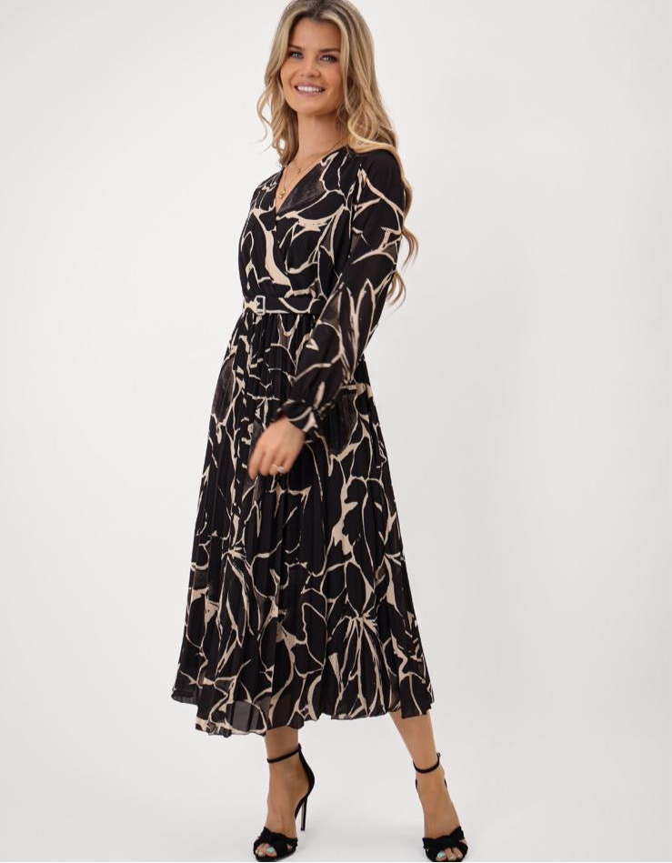 Black & Nude Positano Print Midi Dress