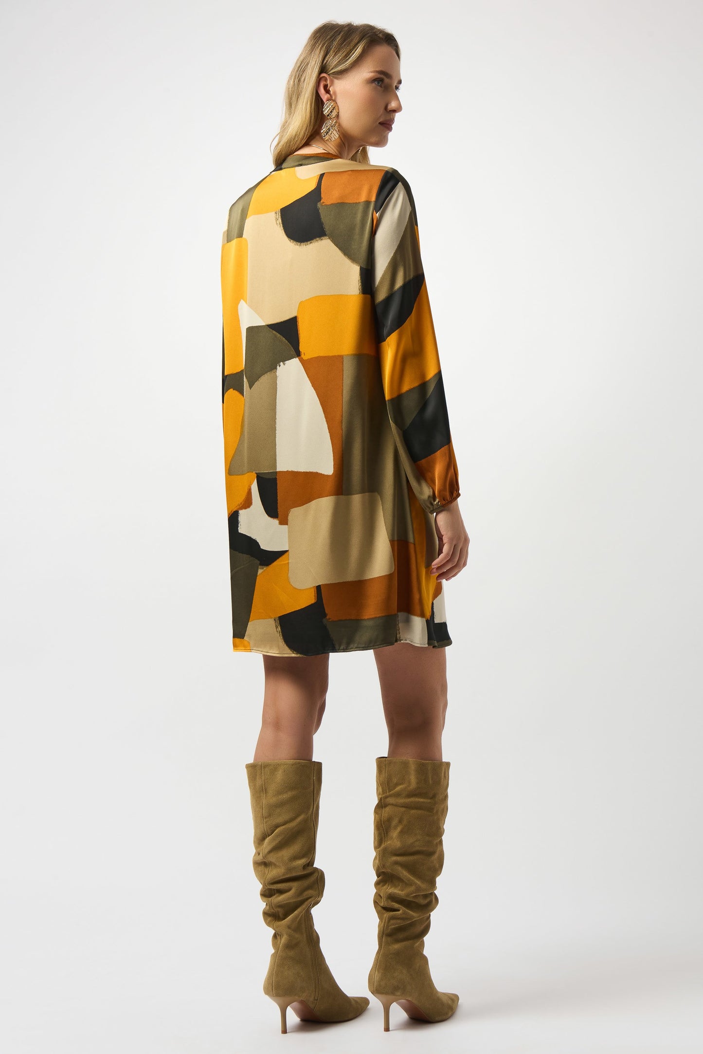 Recycled Satin Abstract Print Trapeze Dress
253218