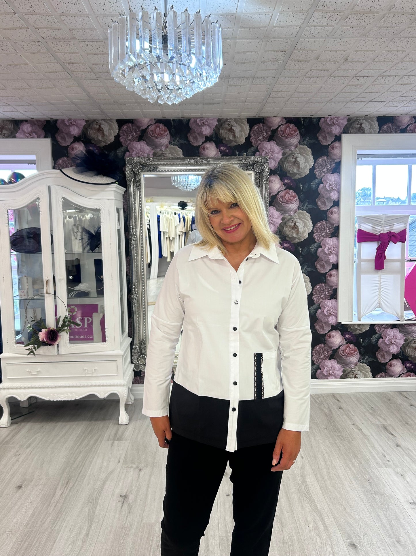 Inco White button-up shirt with contrast black hem