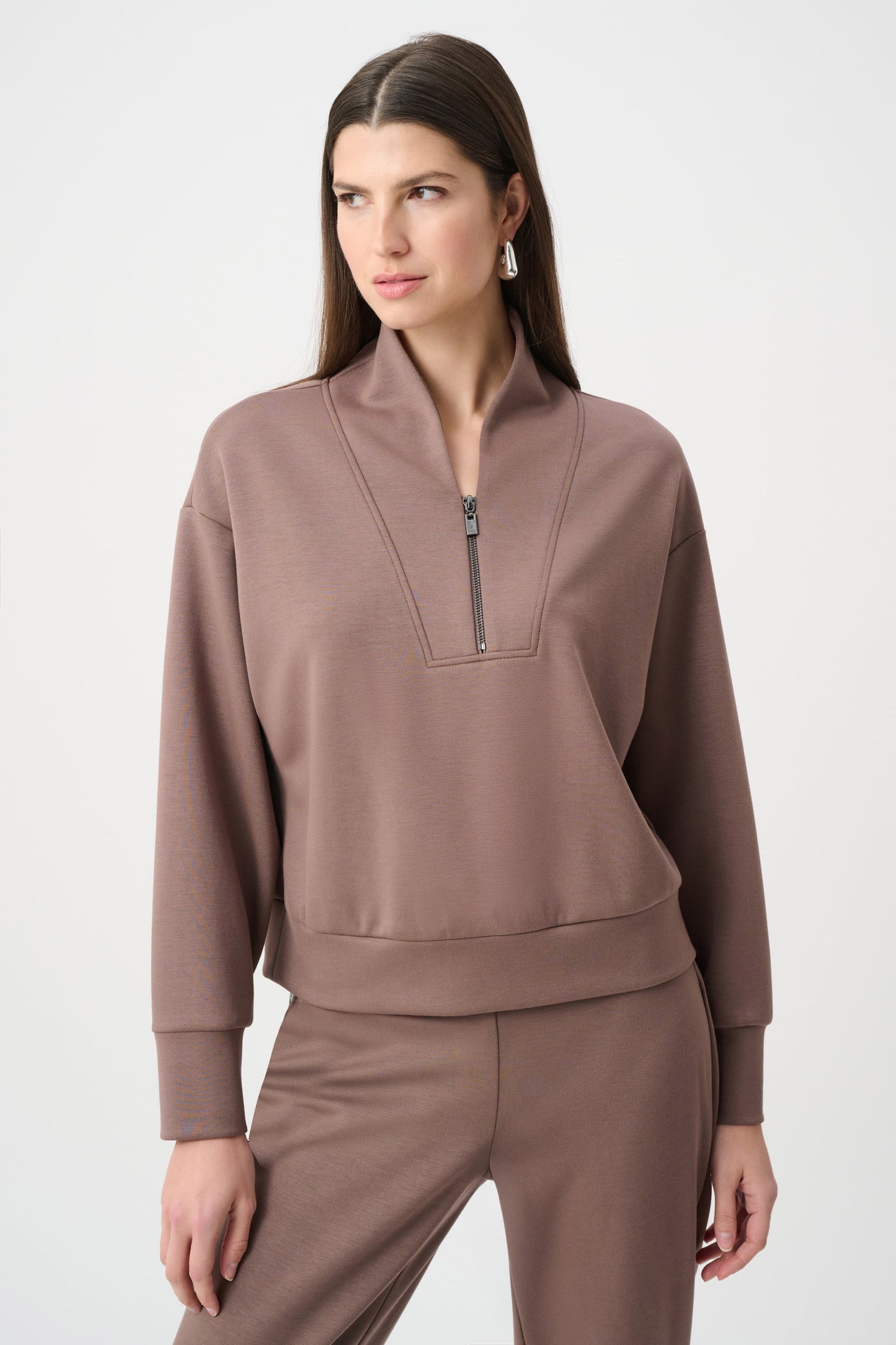 JOSEPH RIBKOFF Scuba Jersey Boxy Sweatshirt With High Collar and Front Zipper 261610F26