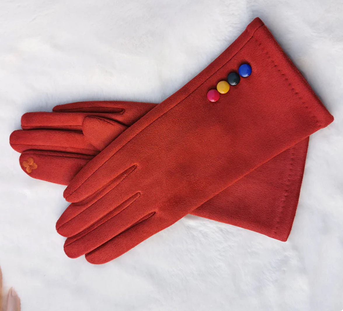 Doctor Bear coloured button glove in red