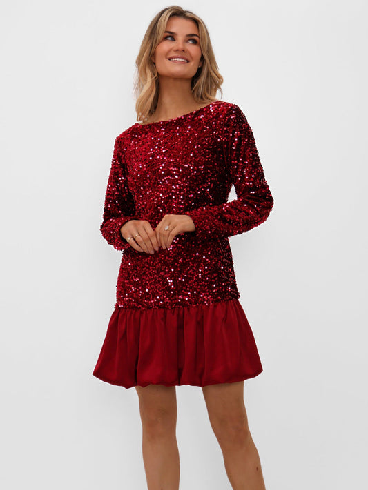 KATE & PIPPA ivana puffball mini dress in red sparkle