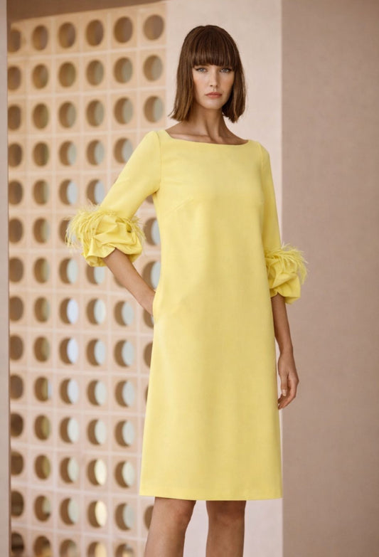 Carla Ruiz 51610 lemon feather sleeve dress