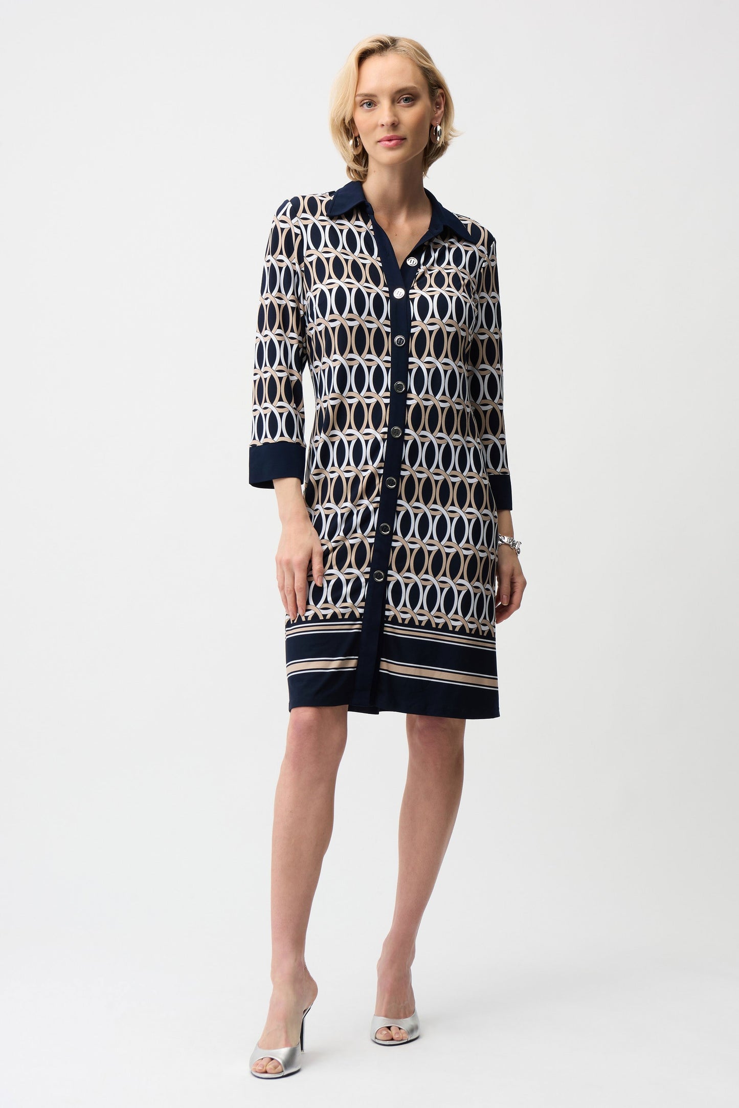 Silky Knit Geometric Print A-Line Shirt Dress
261903