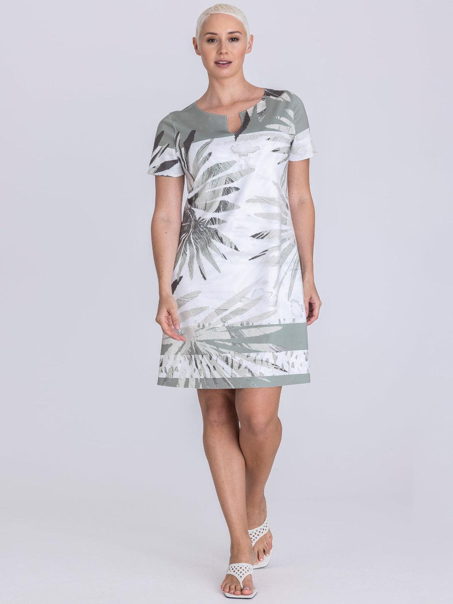 TUZZI REVERSIBLE PALM PRINT DRESS IN SAGE PRINT 415503