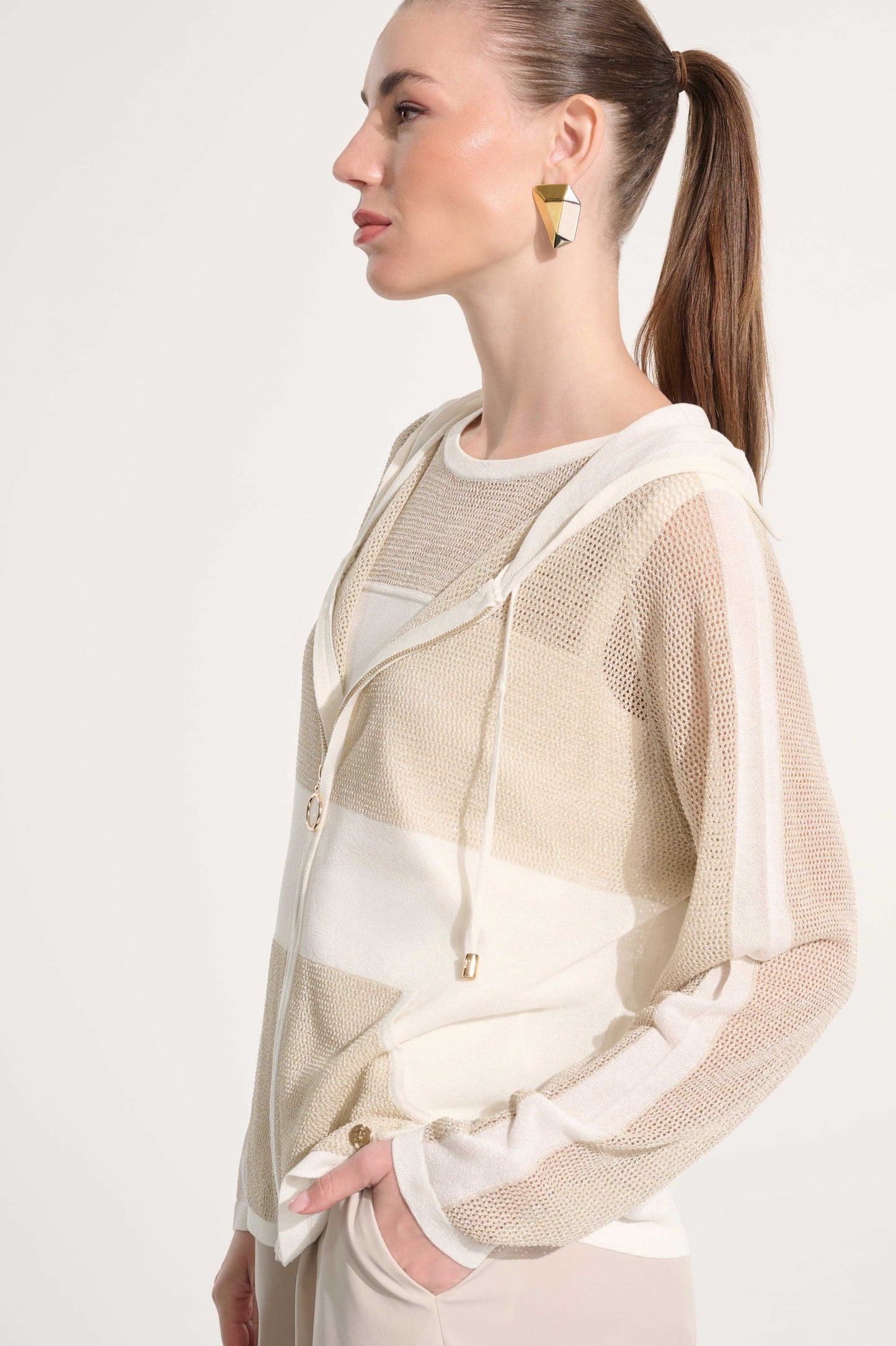 JOSEPH RIBKOFF 262613 Soft Knit Straight Hooded Zip Jacket