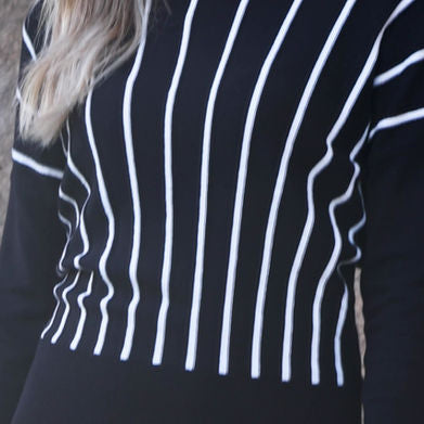 Black & White Stripe Detail Knit Sweater 8016