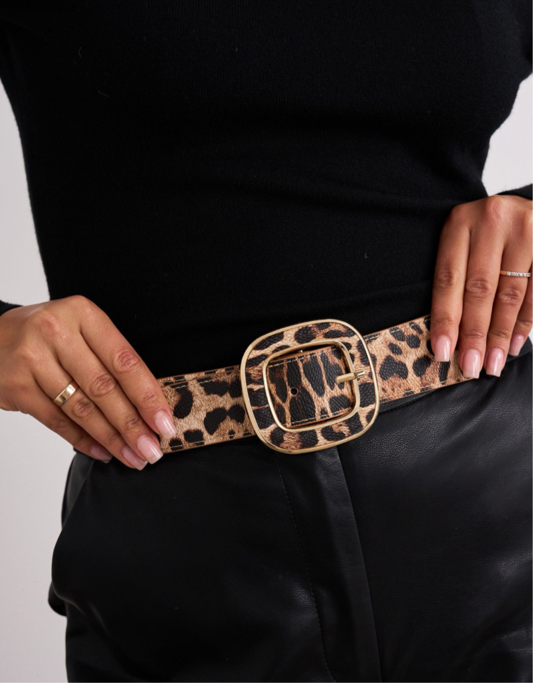 Leopard Print Statement Belt with Gold Buckle