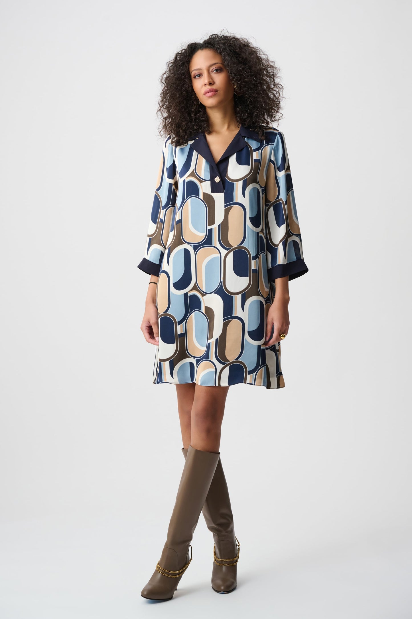 JOSEPH RIBKOFF Recycled Satin Geometric Trapeze Dress 263064