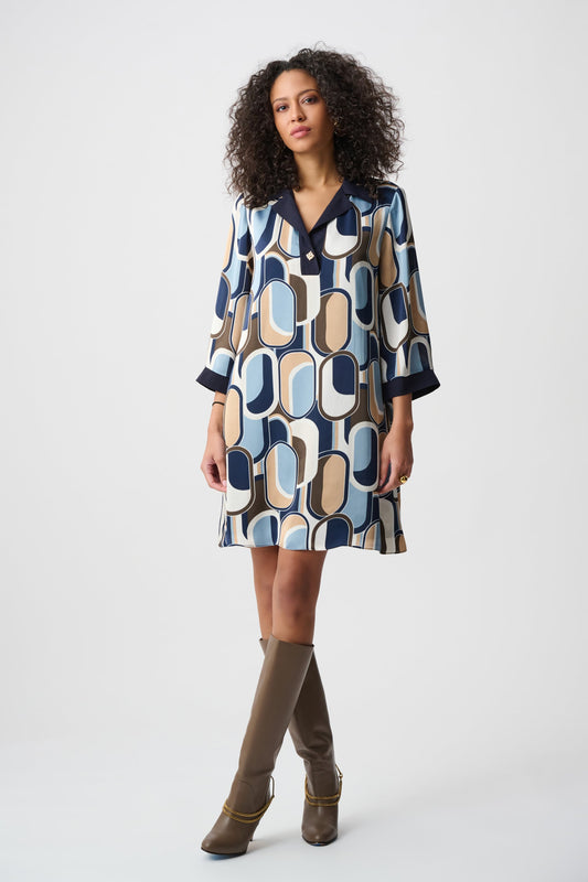 JOSEPH RIBKOFF Recycled Satin Geometric Trapeze Dress 263064