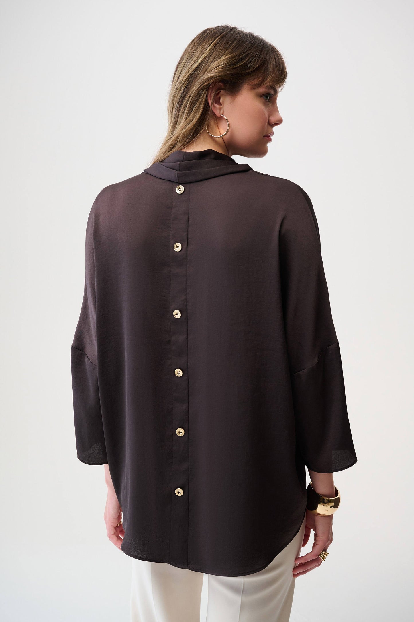 JOSEPH RIBKOFF 254217 Recycled Satin Boxy Tunic with Cowl Collar in mocha