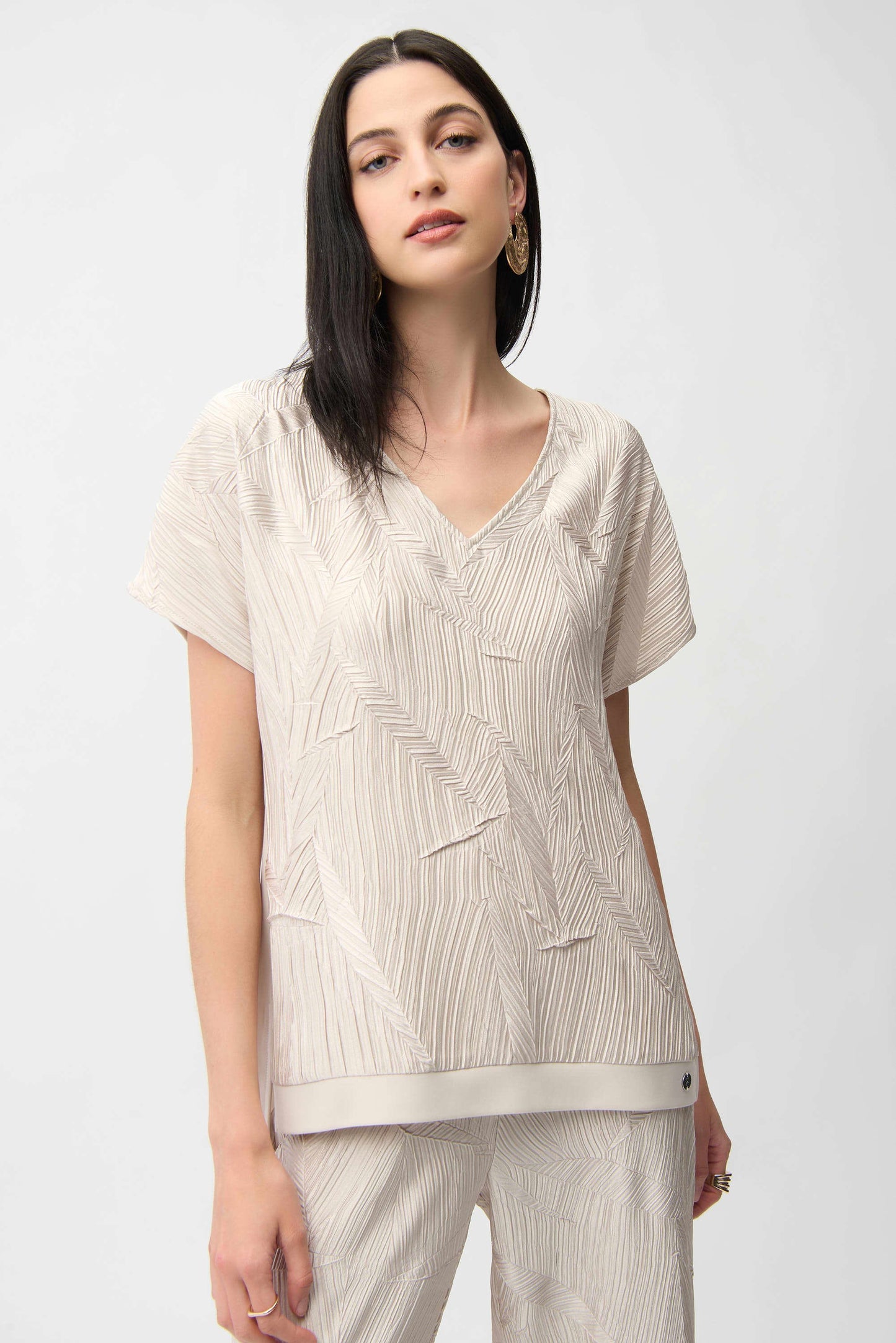 Pleated Satin Boxy Top With Silky Knit Back
261160