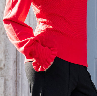 Marble Textured  red Half-Zip Sweater with Frill Detail – Colour 8015/109