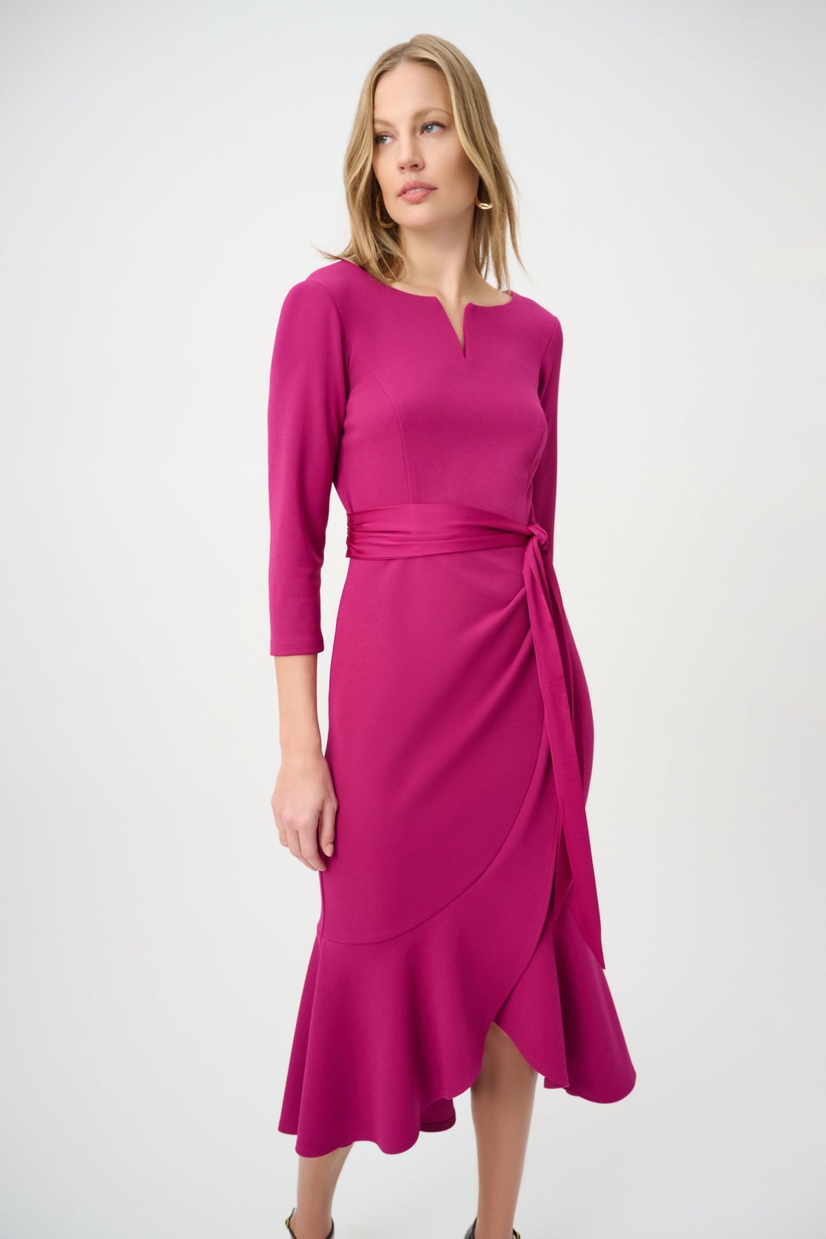 JOSEPH RIBKOFF Deep magenta trumpet  Dress with satin sash 264711