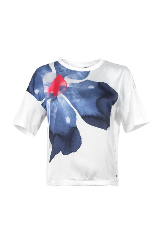 Sequesto white t shirt with blue flower