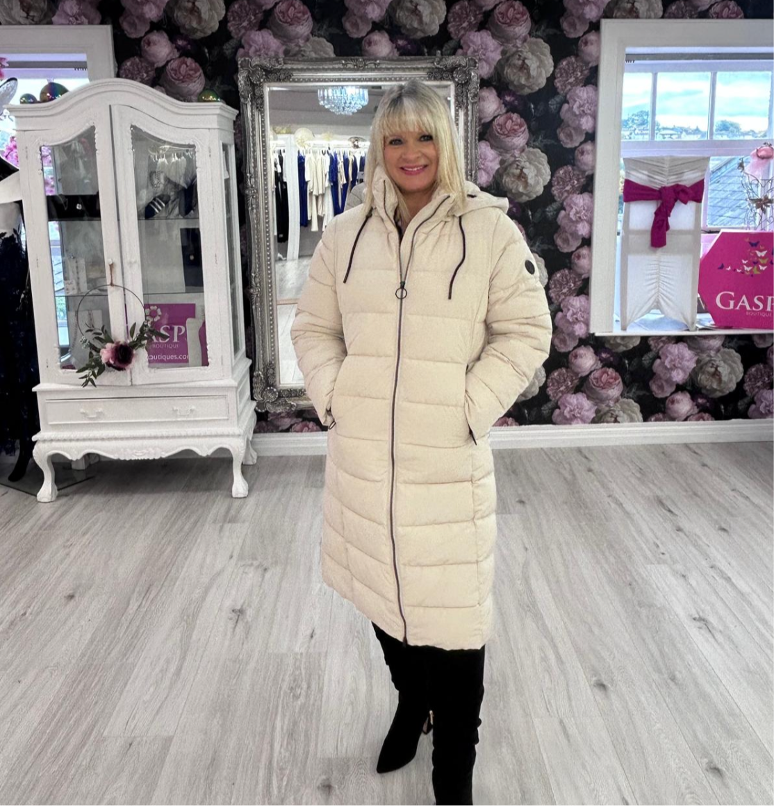 Frandsen Longline Quilted Coat – Cream