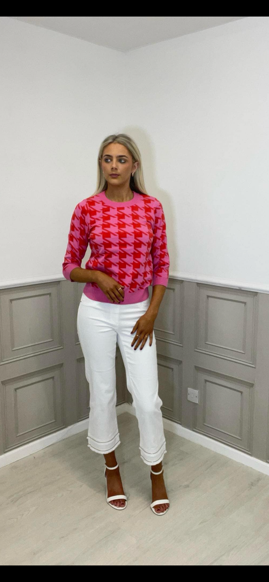 K-Design red/pink Houndstooth print jumper Straight design.