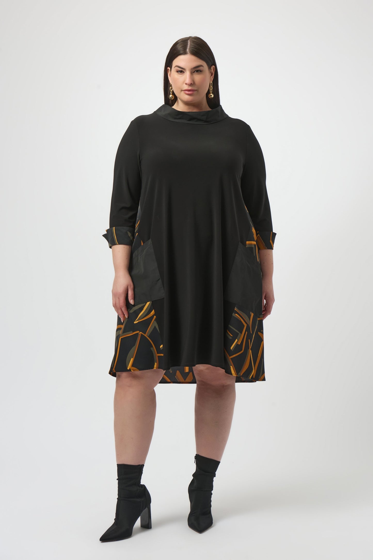 Recycled Woven Abstract Print And Silky Knit Dress
253186