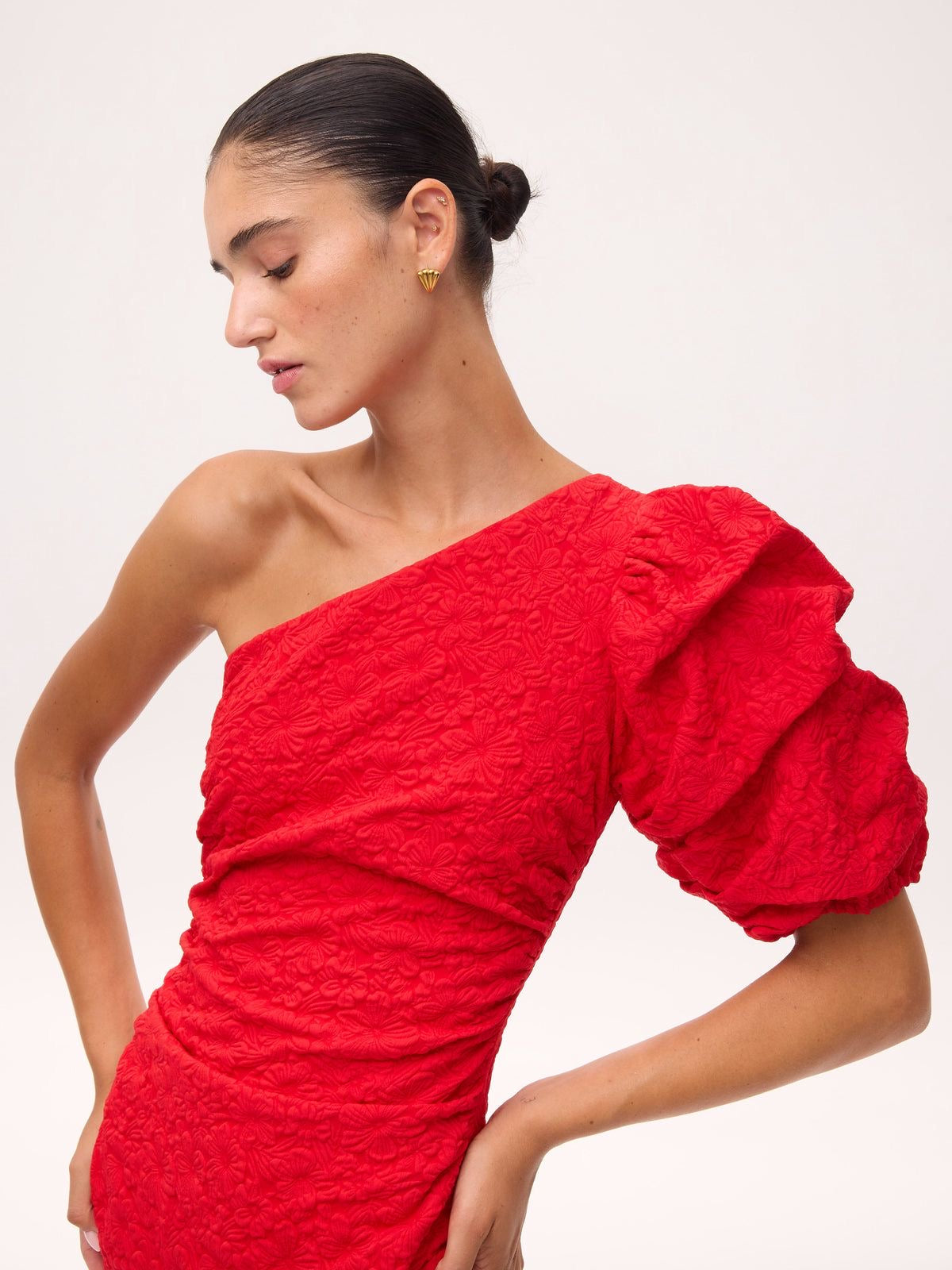 Mioh Isabella Red one shoulder midi dress