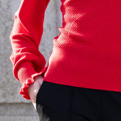 Marble Textured  red Half-Zip Sweater with Frill Detail – Colour 8015/109