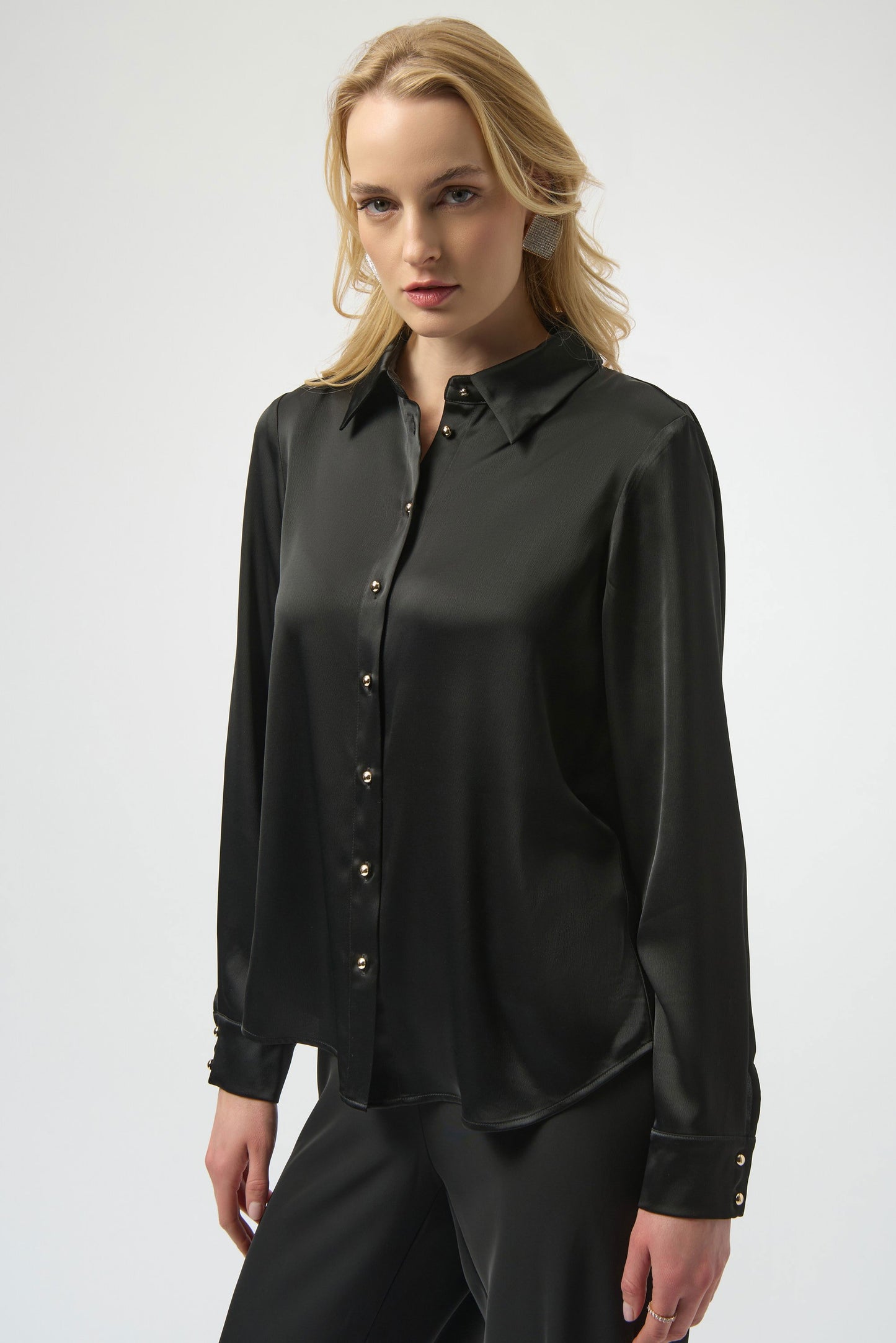 Satin Blouse with Back Cowl Neck and Rhinestone Detail
254967
