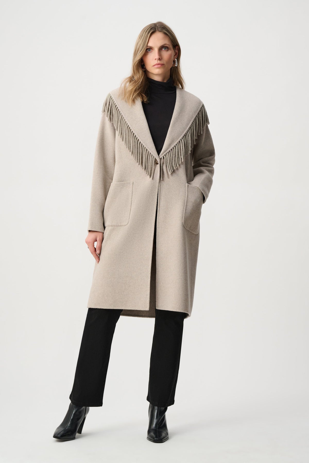JOSEPH RIBKOFF 263912 Wool Blend Fringed Coat