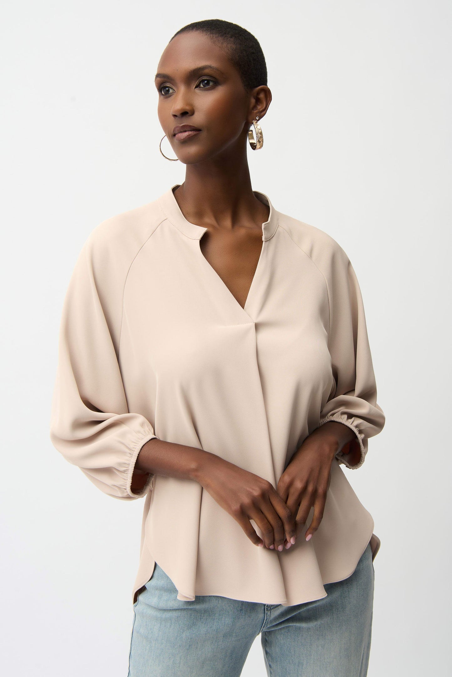 JOSEPH RIBKOFF 261076 Woven Twill Boxy Top With Mandarin Collar