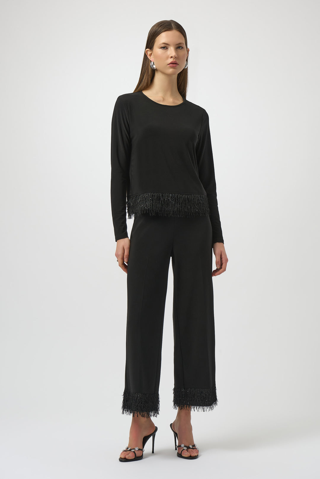 Joseph Ribkoff Culotte Pants with Novelty Fringe Hem Style 254147